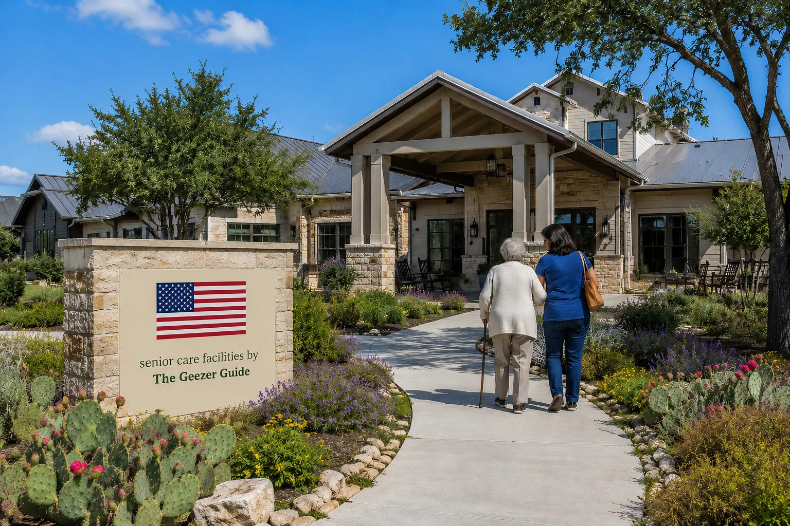 Exterior of a Texas assisted living facility entrance